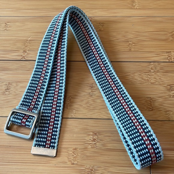 Striped Webbing Belt adjustable metal buckle blue/red/cream canvas belt - Picture 2 of 10